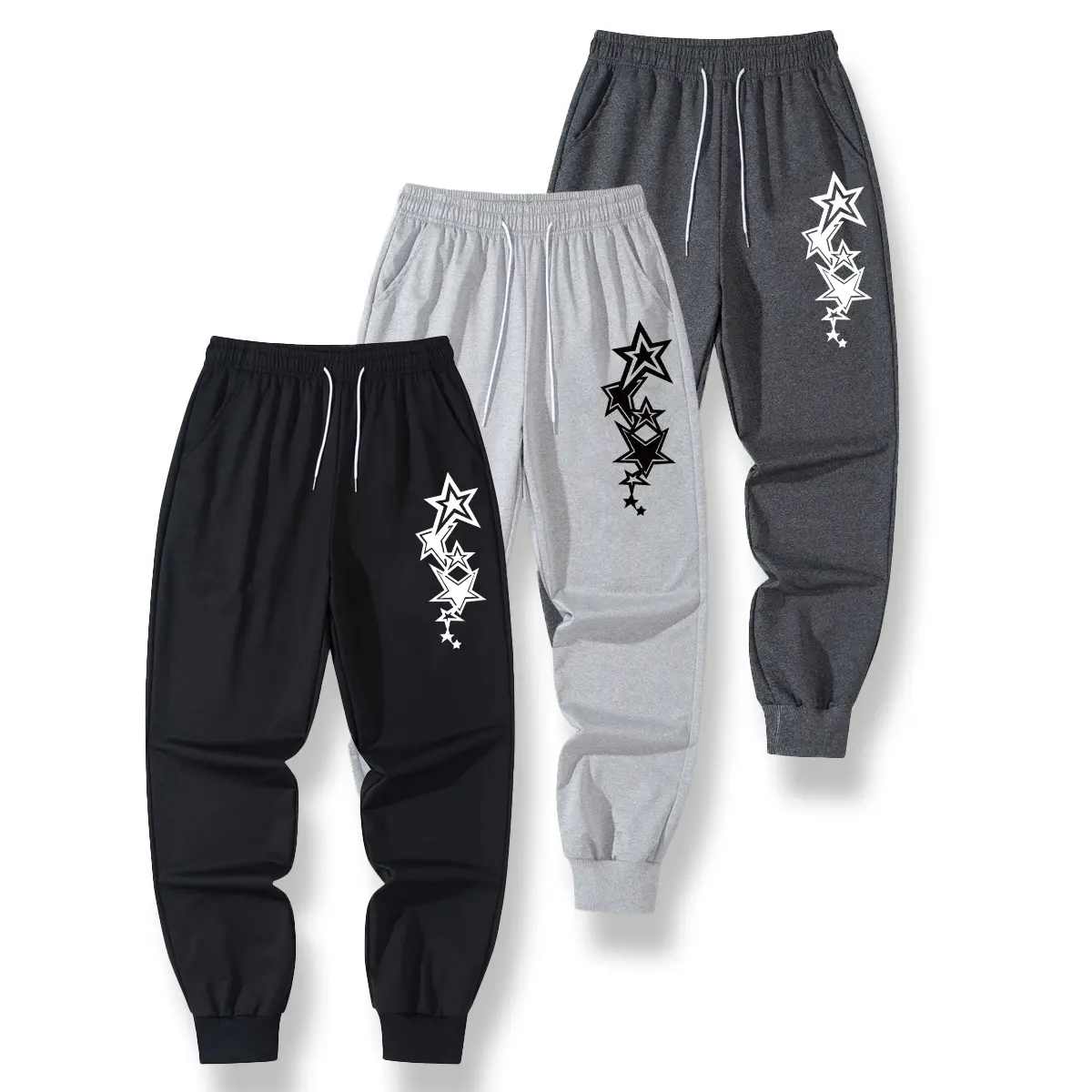 Men's Athletic Star Print Joggers, Casual Polyester Activewear Pants with an Adjustable Drawstring and Pockets