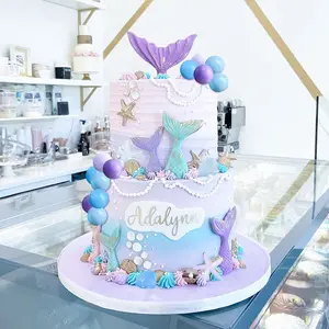 cake shed cake topper gender reveal  Purple Little Mermaid Cake Topper Under the Sea Decoration Set with 2 Mermaid Tails 2 Shells 2 Sea Stars 5 Balls for Mermaid Birthday Party