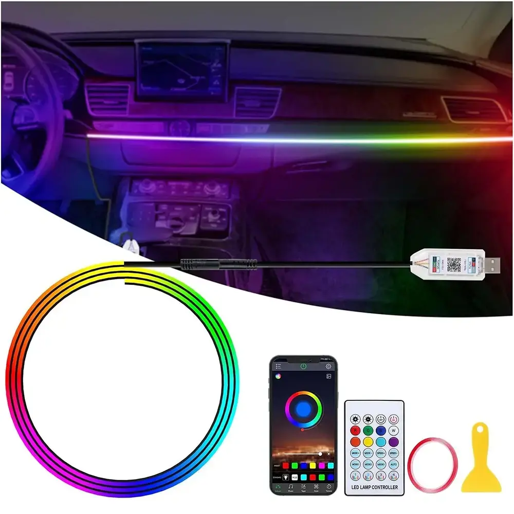 2IN1 Dynamic Neon Car Ambient Lighting Dreamcolor Acrylic LED Interior Strip Light RGB for Tesla Model 3/Y/S/X Decorative Lamp