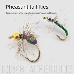 Lure Feather Fly Hook Micro Mosquito Single Hook Modified Bionic Insect Fishing Hook for White Bar Mackerel Mouth