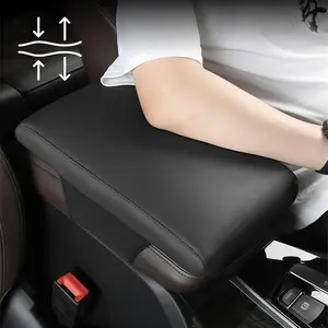 Leather Auto Center Console Pad - Soft Memory Cotton, Waterproof, Anti-Slip Car Armrest Seat Box Cover, Car Accessories, Universal Protector for Most Vehicles, SUVs, Trucks (Black)