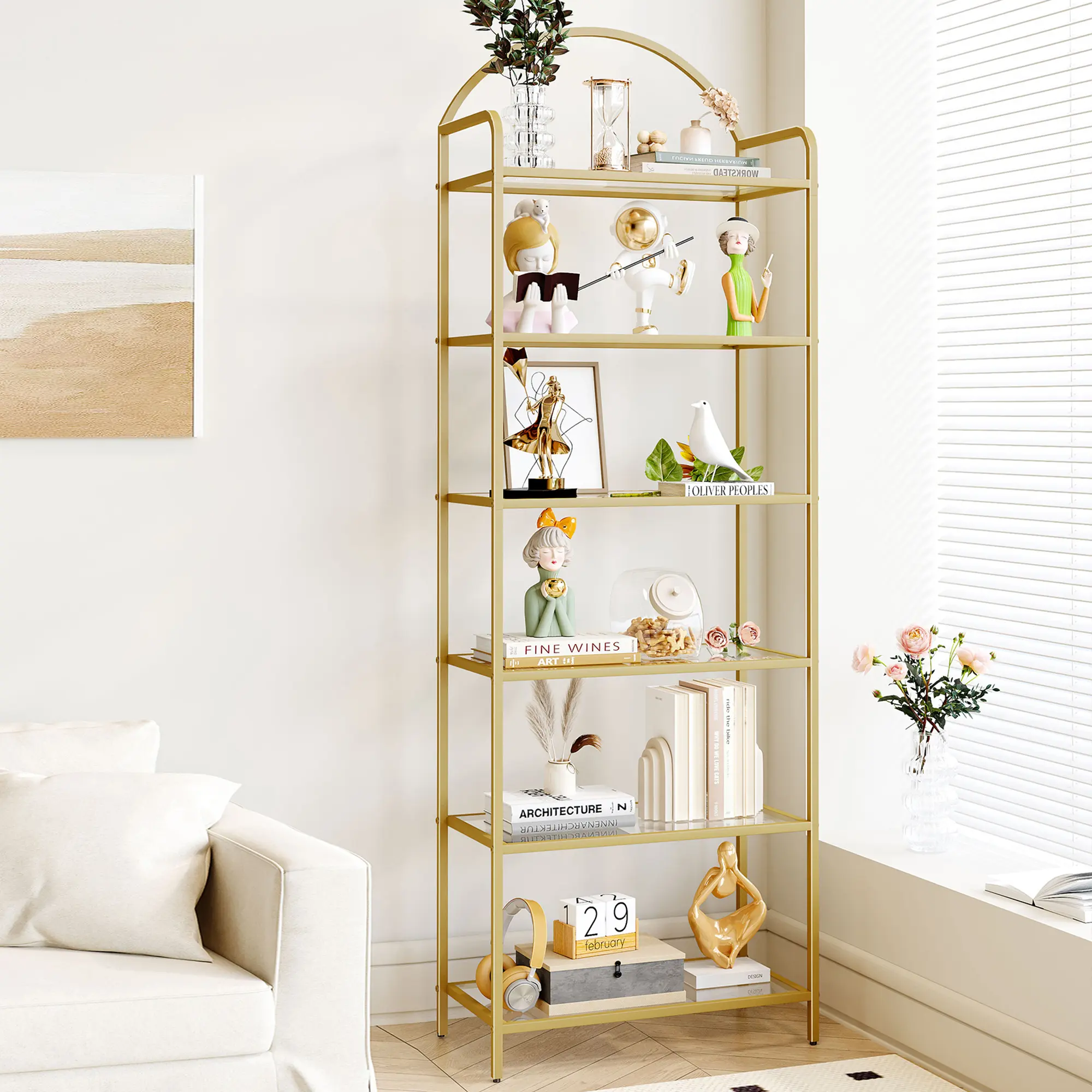 Hzuaneri Bookshelf Book Rack, Multi-Layer Tempered Glass Slim Shelving Unit with Steel Frame for Bedroom, Home Office (Indoor Furniture Shelves & Racks), Multi Layer Bookshelf