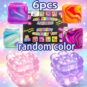 5-piece set - Blind Box Series Glitter Apple Cotton Candy Random Color Crystal Fruit Gummies Toy - Transparent and Shining Apple and Grape Cube Cube Stress Relief Squeezing Ball, Slow Rebound Anti Anxiety Fidget Toy for ASMR and Sensory Games