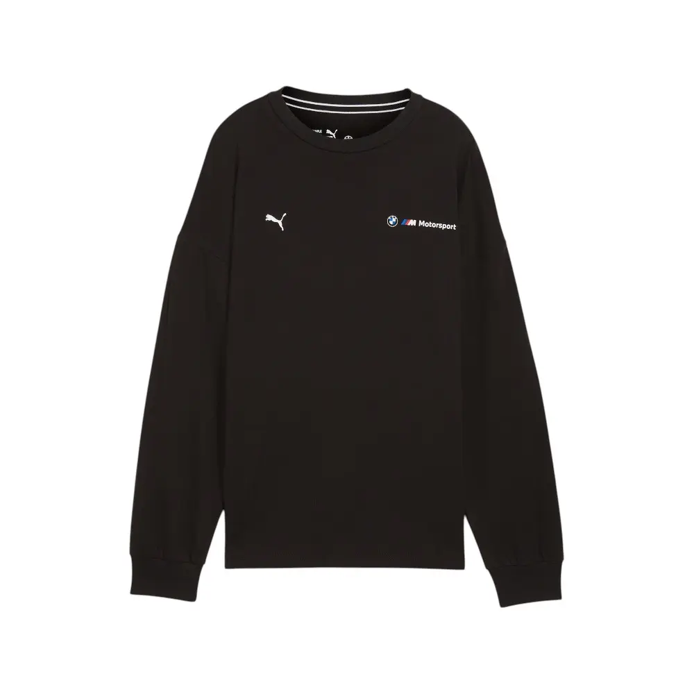 PUMA Womens Bmw M Motorsport Graphic Crew Neck Long Sleeve Casual Tops Casual - Black