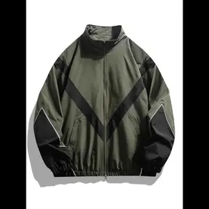 Men's Colorblock Zip Up Funnel Neck Jacket, Loose Casual Long Sleeve Zip Front Outerwear for Spring & Fall, Fashion Men's Clothes for Daily Wear