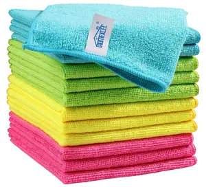 HOMEXCEL Microfiber Cleaning Cloth,12 Pack Cleaning Rags, Cleaning Towels with 4 Color Assorted, 11.5"X11.5"(Green/Blue/Yellow/Pink)