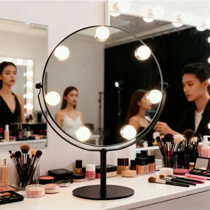 Tabletop Hollywood Mirror with Lights, 11.8"x17" Lighted Makeup Mirror for Vanity with 7 LED Bulbs, 3 Lighting Modes, Dimmable & 360° Rotation, Ideal for Dressing Room & Makeup Studio (Black) hollywood vanity mirror