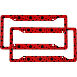 2 Pcs Car License Plate Frames for Women Men - 4 Holes Solid Aluminum Ladybug Pattern License Plate Cover for Car Accessories for Women Men with Fasteners and Screws ﻿