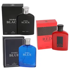 Men's Cologne Bundle - Double Blue + Double Black + Double Red 100ml/3.3fl.oz. each Natural Spray Cologne for Men - Fragrance Set for Men