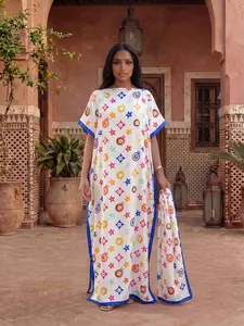 Women's Elegant Geometric Print Robe Set, Fitted Long Dress + Headscarf Scarf Hairband, Beachwear Beach Sun Protection Satin Silk Shawl