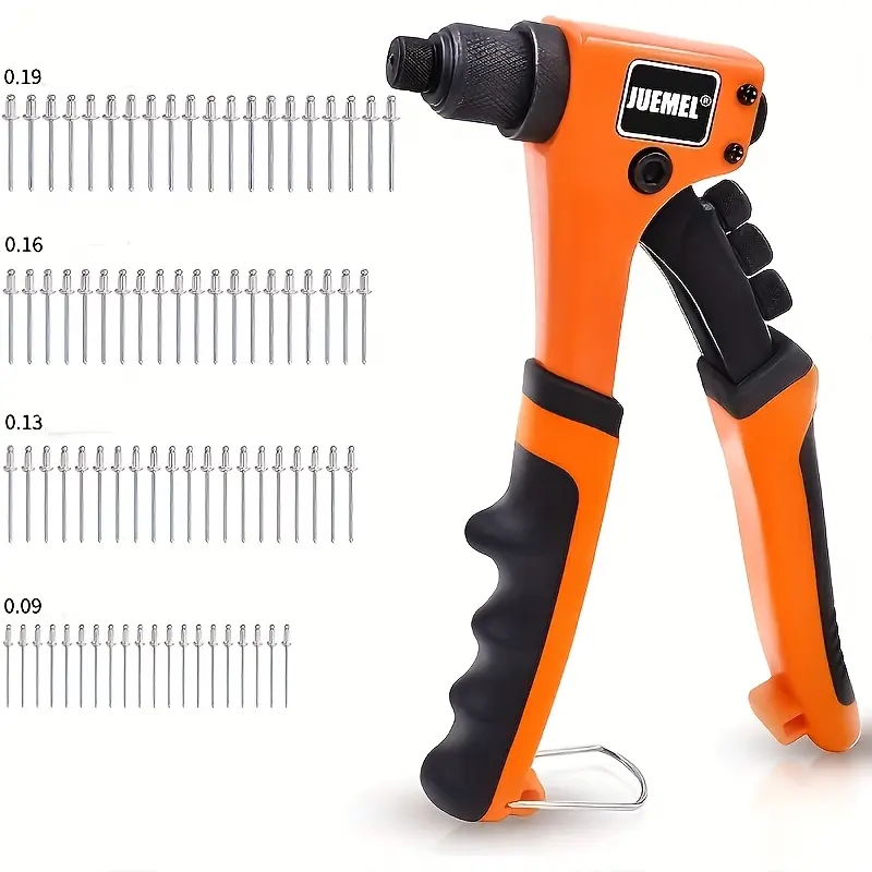Rivet Gun Kit with 80 Blind Rivets, Pop Rivet Gun Kit with 4 Interchangeable Heads & 4 Drill Bits, Manual Single Hand Riveter for Metal, Plastic, Leather, Home Hardware Hand Tools