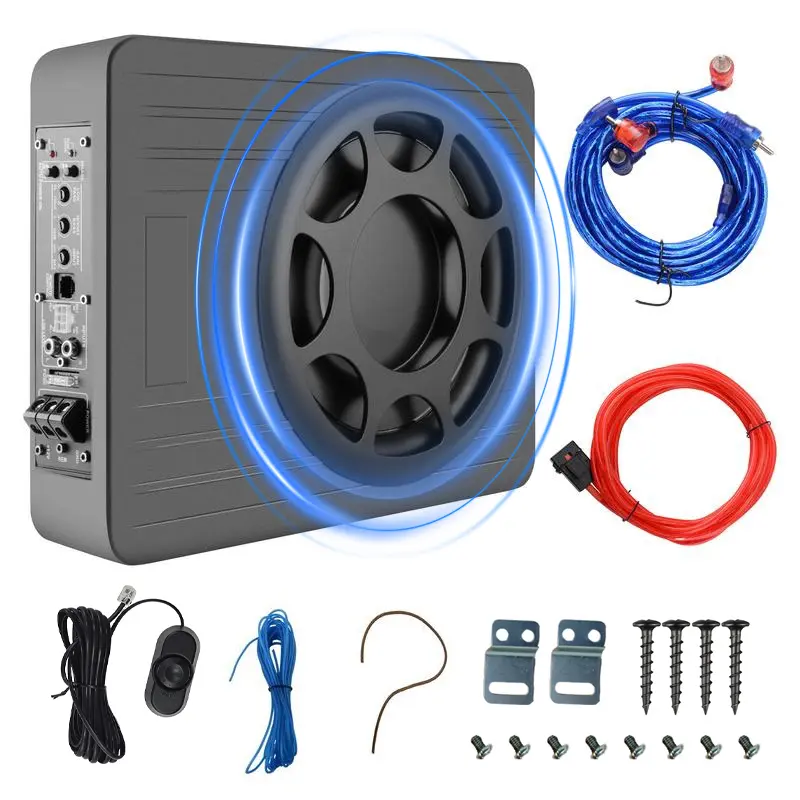 800W 3" Slim Underseat Car Subwoofer - Built-in Amplifier Audio System, High/Low Level Input, Bass Boosted Speaker, 3" Slim Install, Car Stereo Upgrade, Father's Day Gift