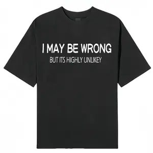 Men's Slim-Fit Short-Sleeve Round Neck T-Shirt with "I May Be Wrong" Quote, Street Style, Polyester Blend, Machine Washable, Ideal for Casual Summer Wear & Christmas Occasion