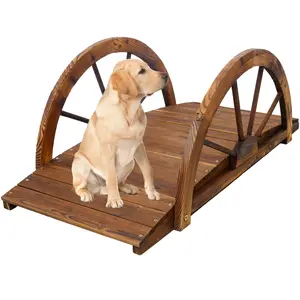 3.3 FT/5 FT Wooden Garden Bridge Stained Wood Arc Footbridge for Backyard Creek Farm Decorative Pond Bridge Easy to Assemble with Pet Friendly Design