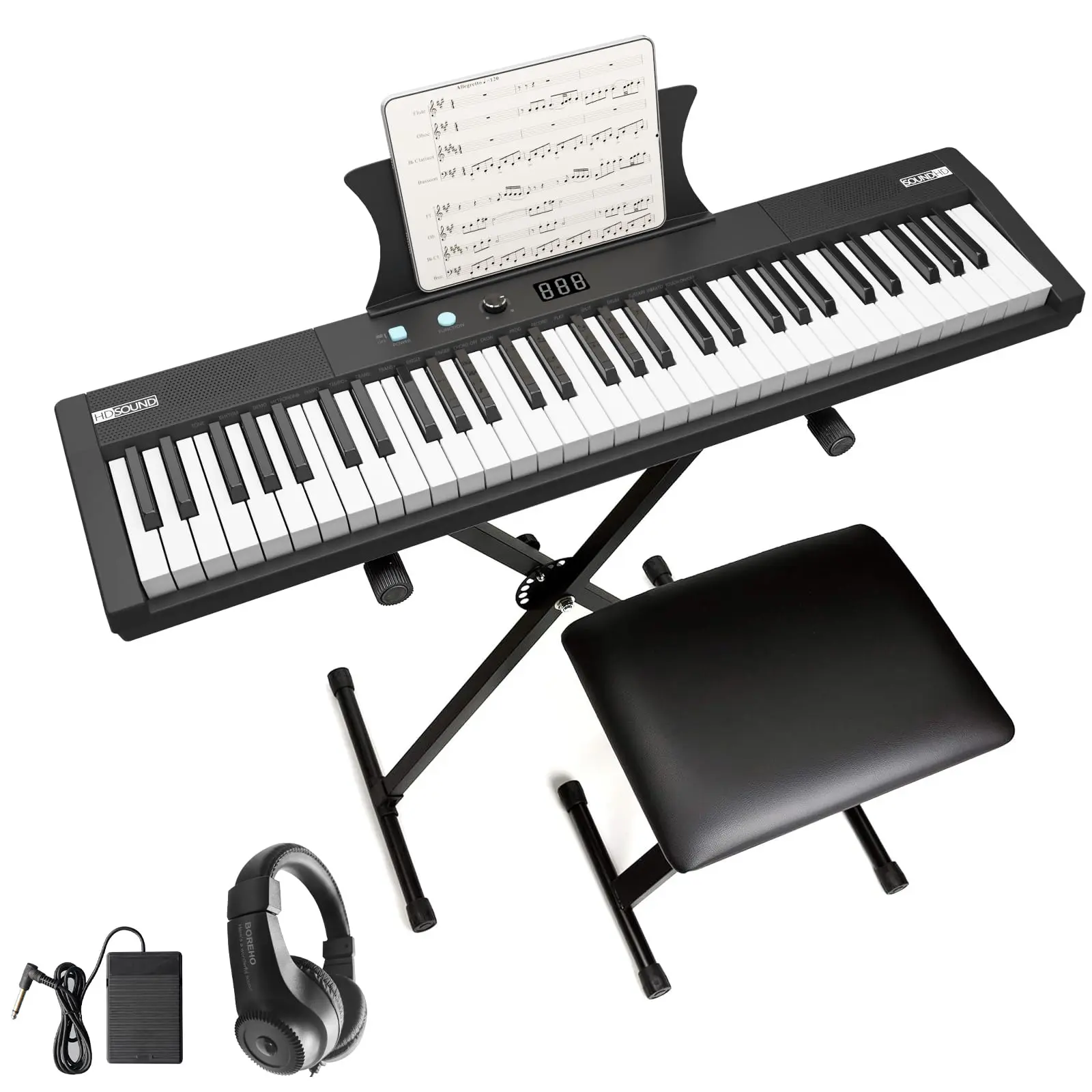 Garvee 61-Key Electronic Keyboard Piano with Weighted Keys, Portable Design, Touch Sensitive, Includes Headphone, Bag, X-Stand, Stool, Holder, Note Stickers, and Pedal - Lightweight Digital Piano for Home Practice and Music Learning