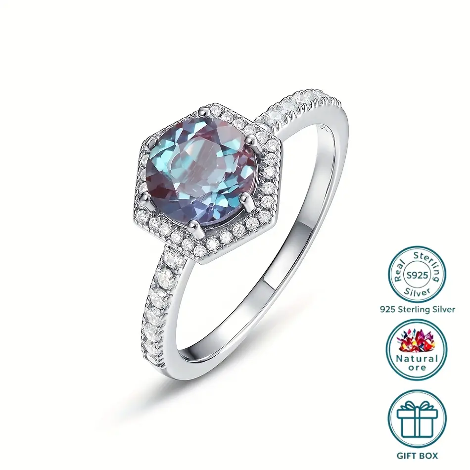 Vintage S925 Silver Alexandrite Ring for Women, Statement Wedding Jewelry with a 5x7mm Oval Stone and Cubic Zirconia Accents, Female, Elegant Alexandrite, Adults
