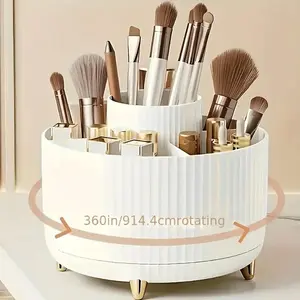 Makeup Brush Storage Box, 1 Count 360° Rotatable Makeup Brush Holder, Multi-functional Desktop Storage Rack for Brush, Lipstick, Skincare