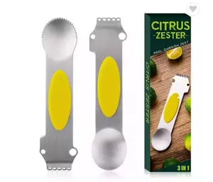 TIKA 3-in-1 Lemon Zester Grater, Stainless Steel Citrus Kitchen Tool with Peeler and Channel Knife