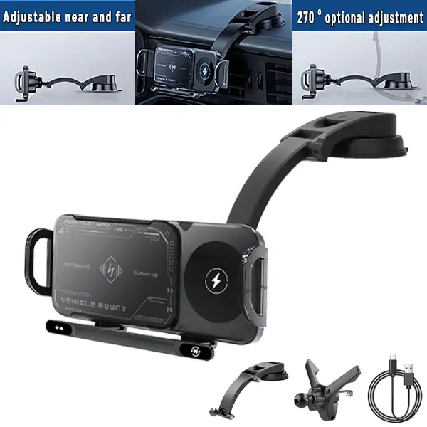 Auto-Hold 15W Fast Wireless Charging Phone Holder - Car Gadgets, Air Center Console Mount, 90-Degree Rotation, Fits 6-7.2" Smartphones, Car Phone Charger