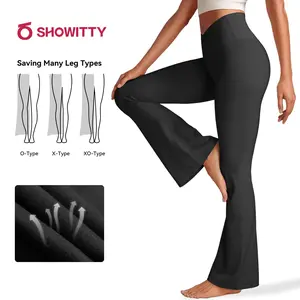 SHOWITTY Women's High Waisted 1/2 Pack Flare Leggings – Crossover Yoga Pants with Pockets Bootcut for Workout, Yoga & Casual Wear