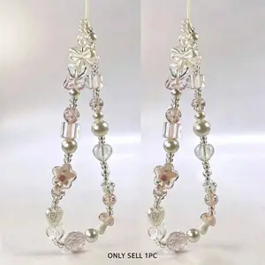 Acrylic Flower Bow Crystal Bead Phone Chain, Wrist Strap, Keychain, Bag Charm, Suitable for Ccd Camera, Mobile Phone, Keys, Bags