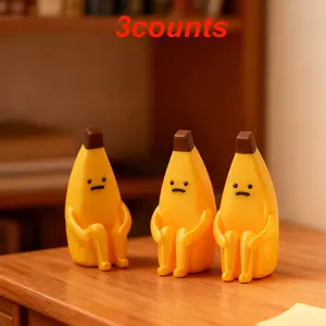 3pcs Anxiety Banana 3D Printed Decorative Items, Durable Pla Material, Home Office Car Decoration, Creative Gift for Holidays