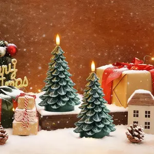 Christmas Tree Candles with 6 Hours Timer 2 Pcs Waxy LED Flameless Flickering Green Electric Battery(not included) Operated for New Year Holiday Decorations 8.5 Inches