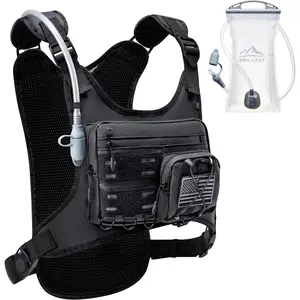 Running Vest with 2L Water Bladder, USA Original Patent, Lightweight Adjustable Chest Pack with Pistol Holster, Reflective Running Hydration Vest for Women Men for Hiking Marathon Sport Training