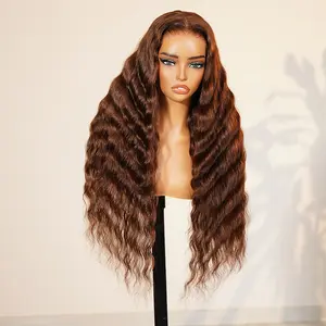 Megalook 5x6 Chocolate Brown Natural Wave Human Hair Wig #4 30inch HD Lace Front Wig Pre Cut and Pre Plucked with Natural Hairline For Women
