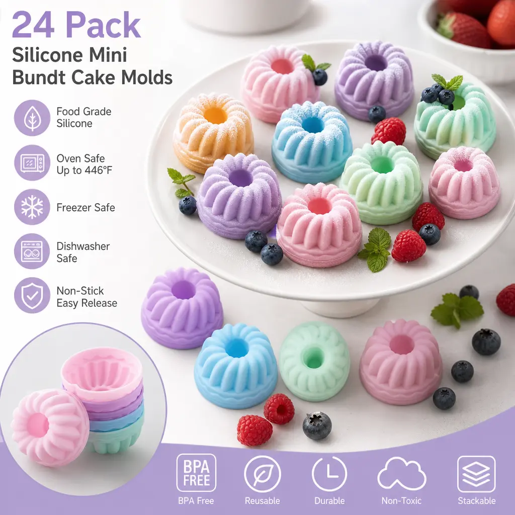 24-Pack Food Grade Silicone Baking Cups - Mini Nonstick Freezer Safe Liners, Reusable Non Toxic Fine Silicone Muffin Cupcake Tins & Moulds for Birthday Desserts, Home Baking (12+12pcs Set, Fits Baking Pans) for Dessert Lovers, Cupcake Pans For Baking