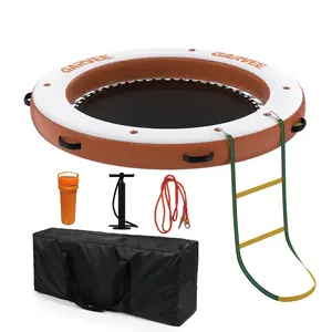 8FT*8ft  FT Inflatable Floating Dock InflatableWater Hammock Round Inflatable Dock Floating Platform with Mesh Swim Area,Non-Slip EVA Platform and Rope Ladder,Water Floating Dock Island Raft