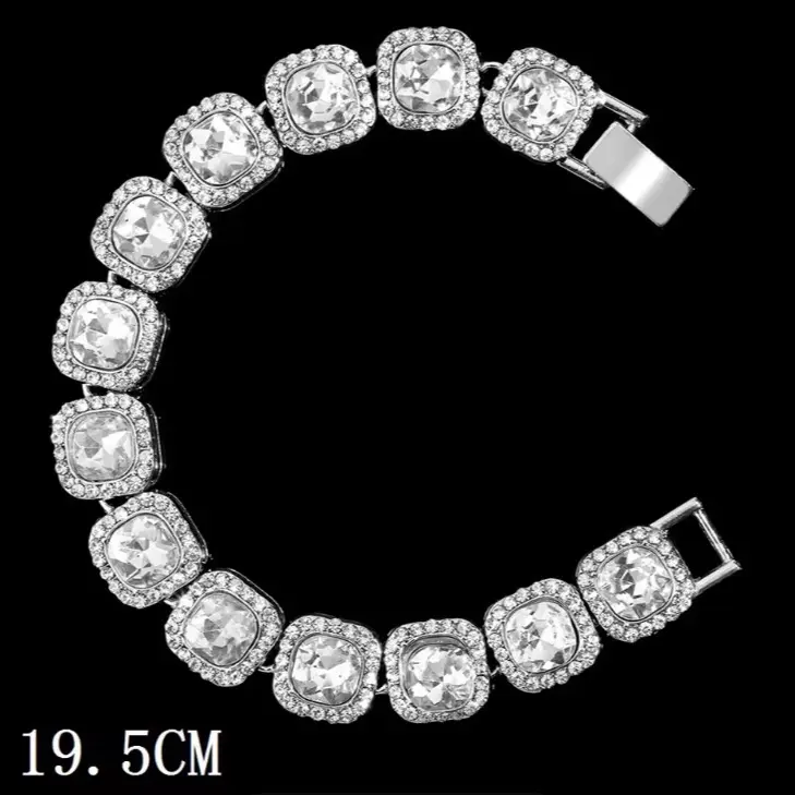 Bling Rhinestone Prong Cuban Chain Bracelet UNISEX 19.5CM Length Sparkling Design Glamour Accessory for Men & Women Fashion Jewelry