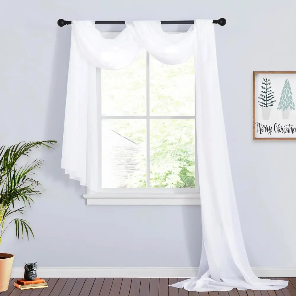 High-Density Sheer White Curtains (2 Panels, 60X216" in Per Panel) - Durable Indoor/Outdoor, Machine Washable, Steam Cleanable, Quick Iron, High-Density Sheer Fabric for Canopy Bed/Window Scarf, Wedding Arch Decoration