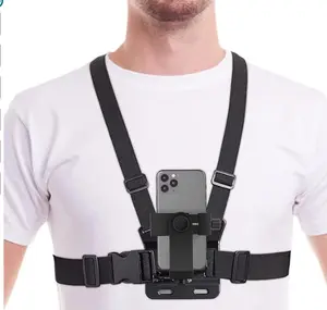 Compatible Chest Mount Strap Harness Adjustable Mobile Phone Clip Holder for Silicone Pad Smartphone with Chest Strap Fixation Bracket for Sports Camera Shooting Stand