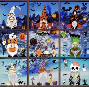 Halloween Window Clings Day of The Dead Gnome Window Clings for Glass Fall Window Stickers Elf Window Decals Ghost Print Design for Halloween Holiday Party Supplies Favors 9 Sheets Spooky Colorful