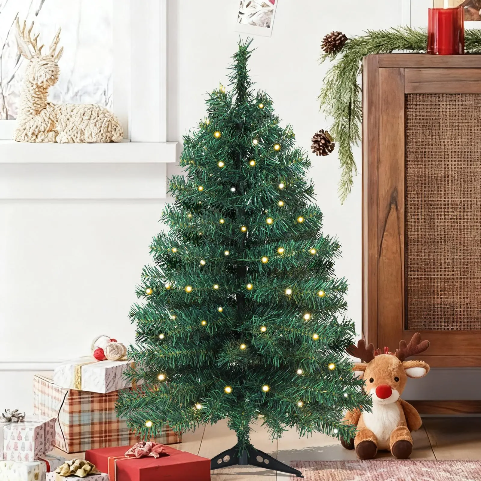Okicoler 3 Ft Spruce Artificial Christmas Tree with 25 Led Lights Colorful Easy Assembly for Home Office Party Decoration Ornaments