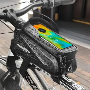 Hard Shell Bike Front Frame Bag – Waterproof Mountain Bike Phone Pouch, Cycling Accessory with Headphone Port – Listen to Music While Riding (Earphone Hole Design)