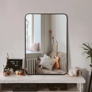 24x32 Inch Gold Metal Framed Rectangular Bathroom Mirror W2203P183130 4mm HD Glass Anti-Rust Aluminum Alloy Shatterproof Film Reinforced Hooks Wall Mounting, Wall Mounted