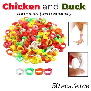 50-Piece Adjustable Numbered Poultry Leg Bands, Durable Plastic Foot Rings for Chickens Ducks Geese Turkeys, Farm Animal Identification Tags Set