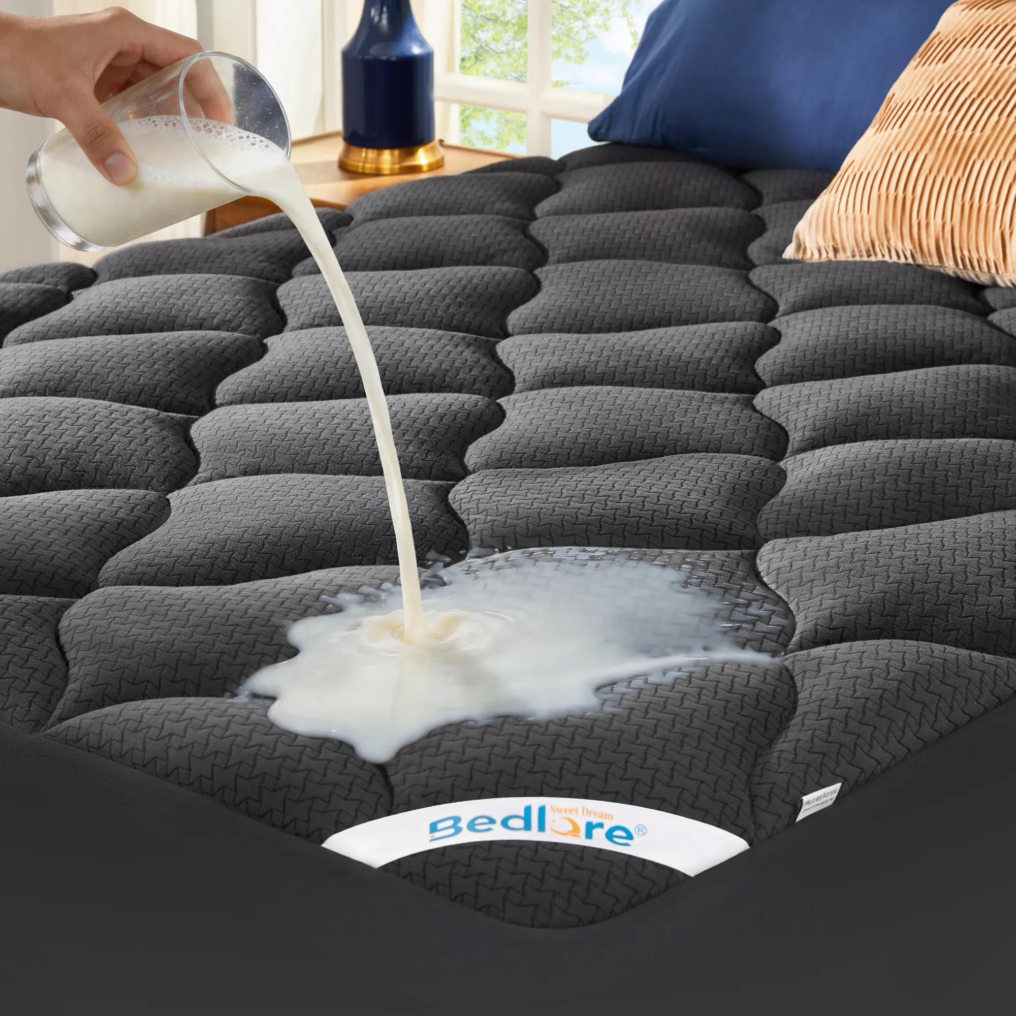 【SummerWins】BEDLORE Waterproof Mattress Pad, Breathable Mattress Protector with 6-18 Inch Deep Pocket, Quilted Fitted Mattress Topper Bed Cover, Noiseless & Machine Washable Pressure Relief Bedding Protector for Home & Hotel