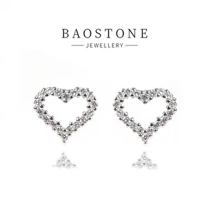 BAOSTONE Lab Created Artificial Gemstone 925 Silver Earrings-CHARIMING HEART STUDS-#E128