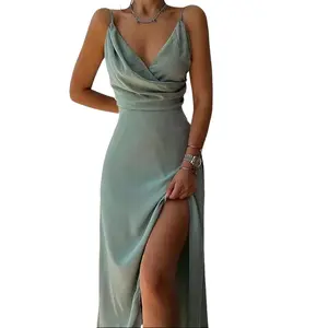 V-neck Slit Sling Dress Summer Fashion Sexy Slim Suspender Dresses For Women Clothing