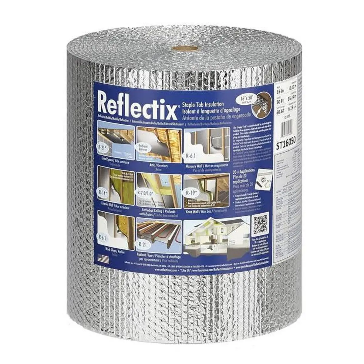 Radiant High-Quality Barrier Foil Insulation Roll for Outdoor Equipment, 16" X 50 Ft., 67 Sq Ft. Coverage, R-3.7 to R-21 Rating, Dependability, 16X50ft Size