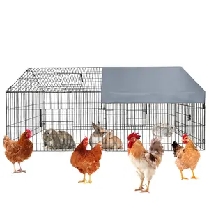 Portable Walk-In Small Animal Cage – 86"×40"×40" Metal Enclosure with Waterproof Cover – Secure Hen House & Pet Habitat for Rabbits, Ducks, Quails, Small Pets – Indoor & Outdoor Use – Grey