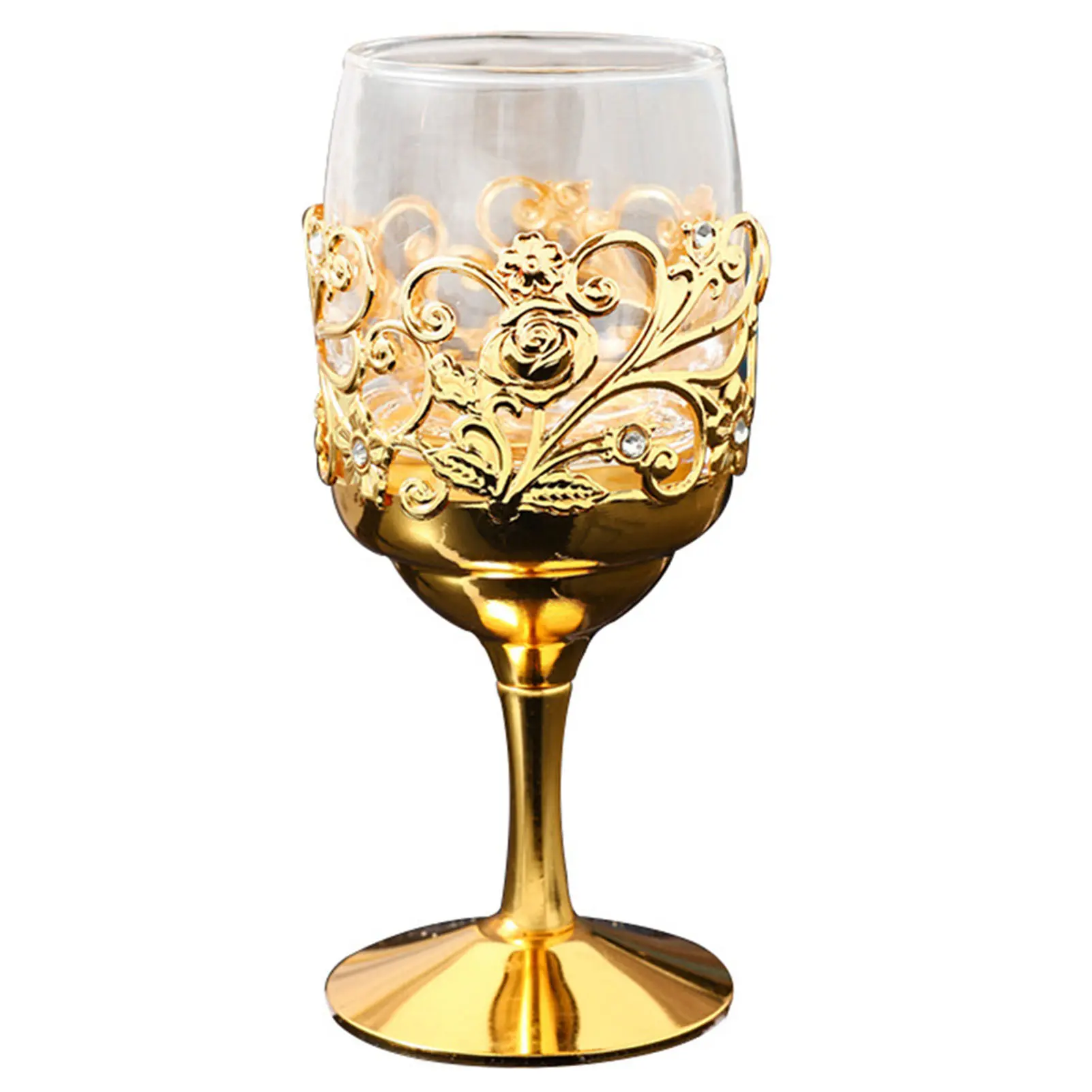 European Style Metal Craft Etched Glass Goblet - Fashion Glasses with Decorative Accents, Large Stemmed Whisky Liquor Cup, Gifts Adults for Wedding Toasting, Home Decor
