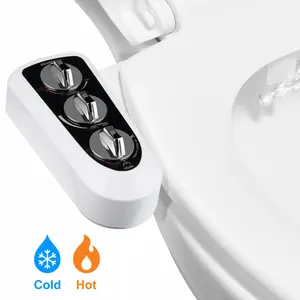 Hibbent Toilet Seat Bidet with Self Cleaning Dual Nozzle, Hot and Cold Water Spray Non-Electric Mechanical Bidet Toilet Attachment for Rear or Female Washing, Black