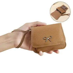 Women's RFID Short Genuine Cow Leather Wallet - Slim Clutch with Wrist Strap, Coin Purse, Change Card Holder, Key Ring Holders - Ideal for Cycling Leisure & Outdoor Use, Thanksgiving Christmas Gifts
