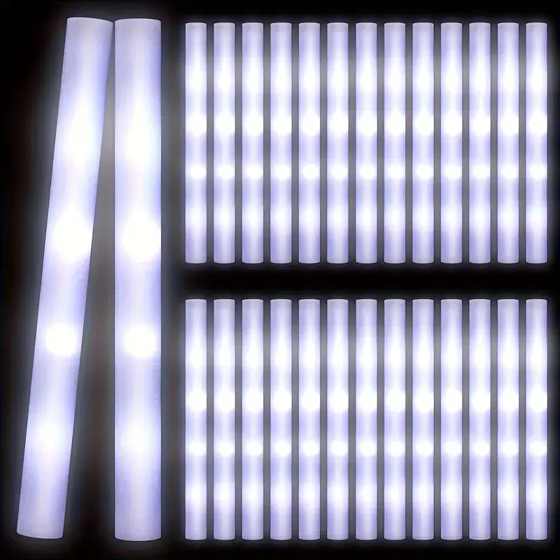 50-Pack Ultra Bright LED Foam Sticks White Color Glow Sticks with 3 Flash Modes Battery-Powered Non-Rechargeable High-Reflective Polymer for Parties Music Festivals Graduations Christmas New Year Wedding Carnival Camping Party halloween  favors