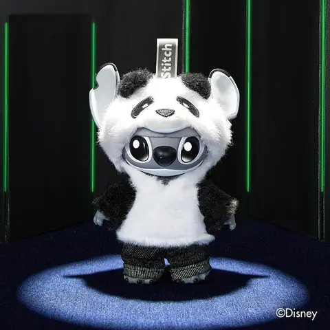 Genz Stitch Style Black-and-White Panda Costume Vinyl-Plush Stuffed Animal - Hang Card Edition, 5.9in Poseable Collectible, Removable Gloves, Customizable Outfits, Soft, Unisex, Perfect Birthday Gift for Adults/Kids