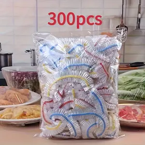 300pcs Heavy Duty Food Grade Disposable Plastic Wrap – Blue And Red Stretchable Leakproof Dust Cover Cling Film for Kitchen, Party, Travel, Bowls, Plates, Fruits & Vegetables (300 Counts), RV Kitchen Supplies, Food Safe Material, Party Supplies